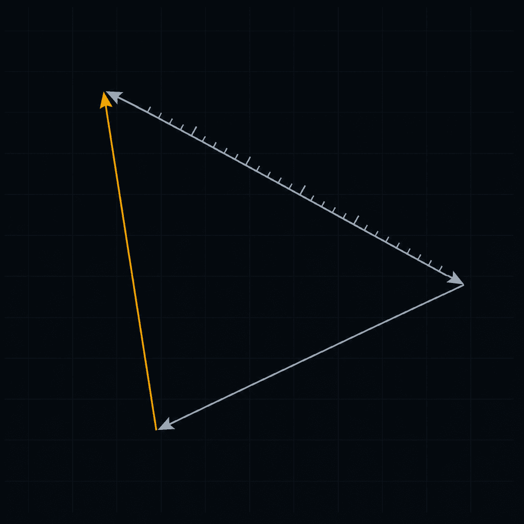 A wind triangle drawn as three vectors on a chart grid